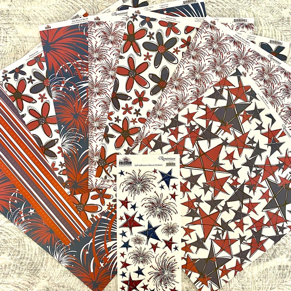 🇺🇸 REMINISCE “FREEDOM COLLECTION” STICKERS & SCRAPBOOK PAPER BUNDLE.